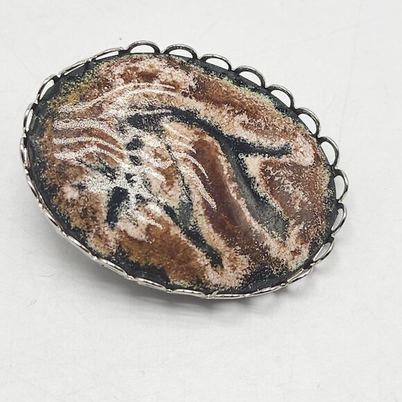 Kokopelli Inspired Oval Brooch Pin With Abstract Design - Picture 3 of 5